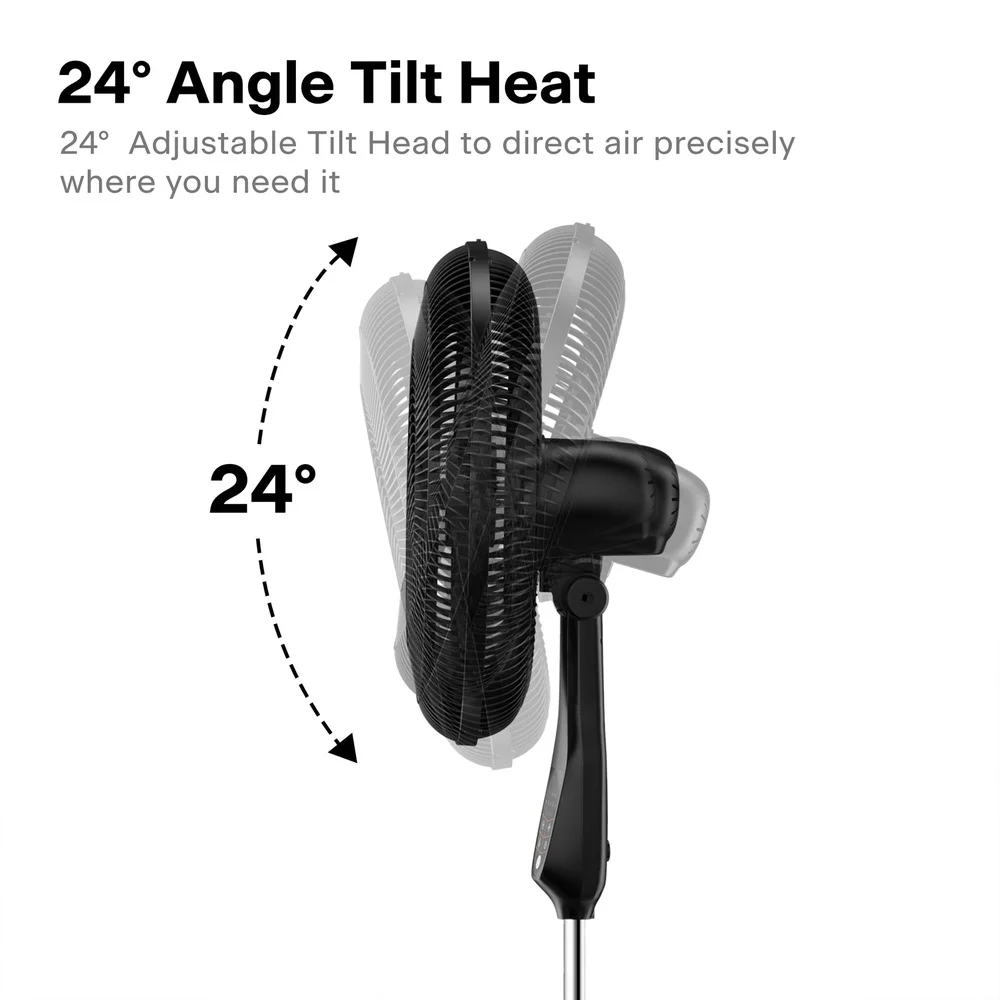 مروحة بقاعدة عالية السرعة مقاس 18 بوصة، 5 إعدادات للسرعة، 5 مؤقت متأرجح شفرات، ارتفاع قابل للتعديل مع شاشة LED وإمالة