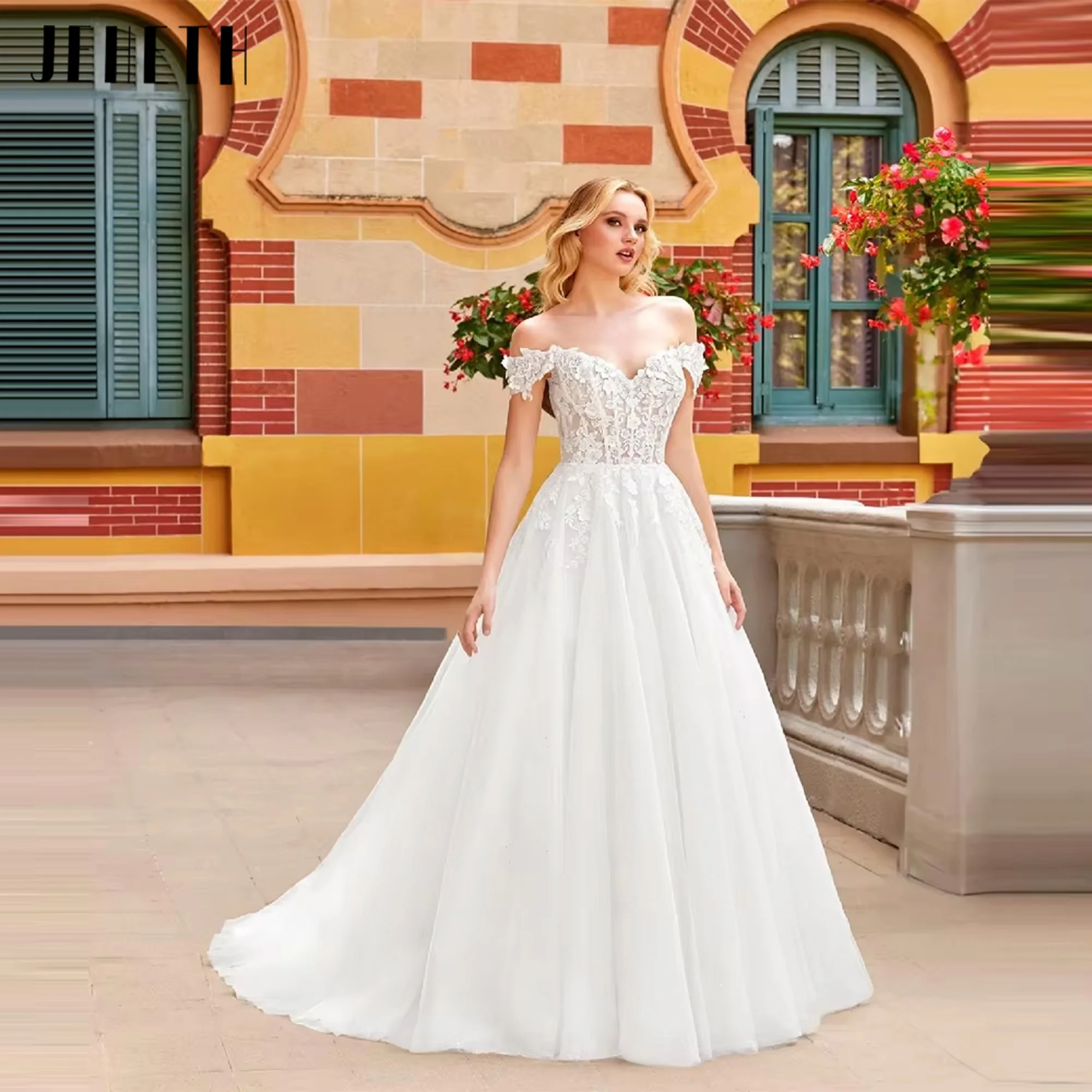 

Off The Shoulder A-Line Women Wedding Dresses Sweetheart Collar Mopping Length Bridal Gowns Ball Vestidos De Novias Customized