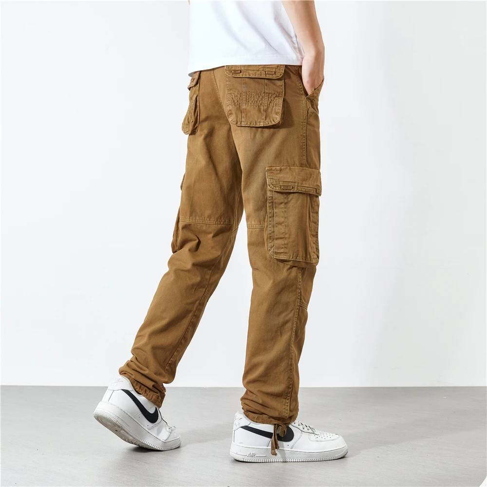 Men's Cotton Cargo Pants Men Casual Pants Outdoor Work Overalls Straight Loose Trousers Homme Green Brown Tactical Pants