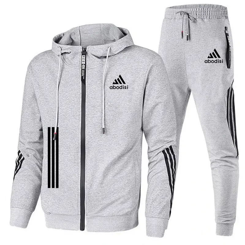 2024 Spring And Autumn New Men\'s Striped Jacket Hooded Zipper Jacket And Trousers Casual Sportswear Fashion Men\'s Clothing