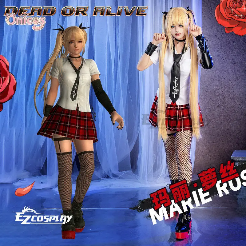 Dead or Alive Marie Rose Cosplay Costume New JK Uniform Shirt Checkered Skirt Socks Tie Halloween Carnival Game Suit Onicos