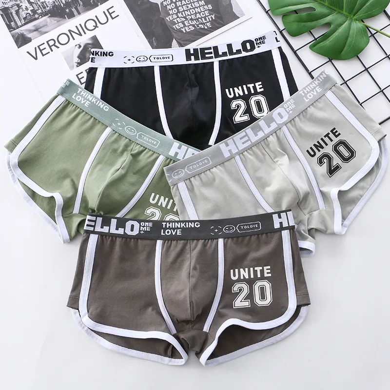 Men Boxers Letter Printed Cotton Underwear Sports Breathable U Convex Pouch Arrow Panties 3d Crotch Boxer Slip Homme