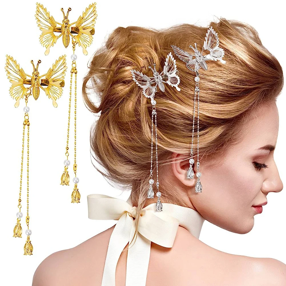 Moving Butterfly Tassel Hairpin Retro Sweet Fairy Hair Clips Women Trembling Butterfly Side Clip Decorative Hair Accessories