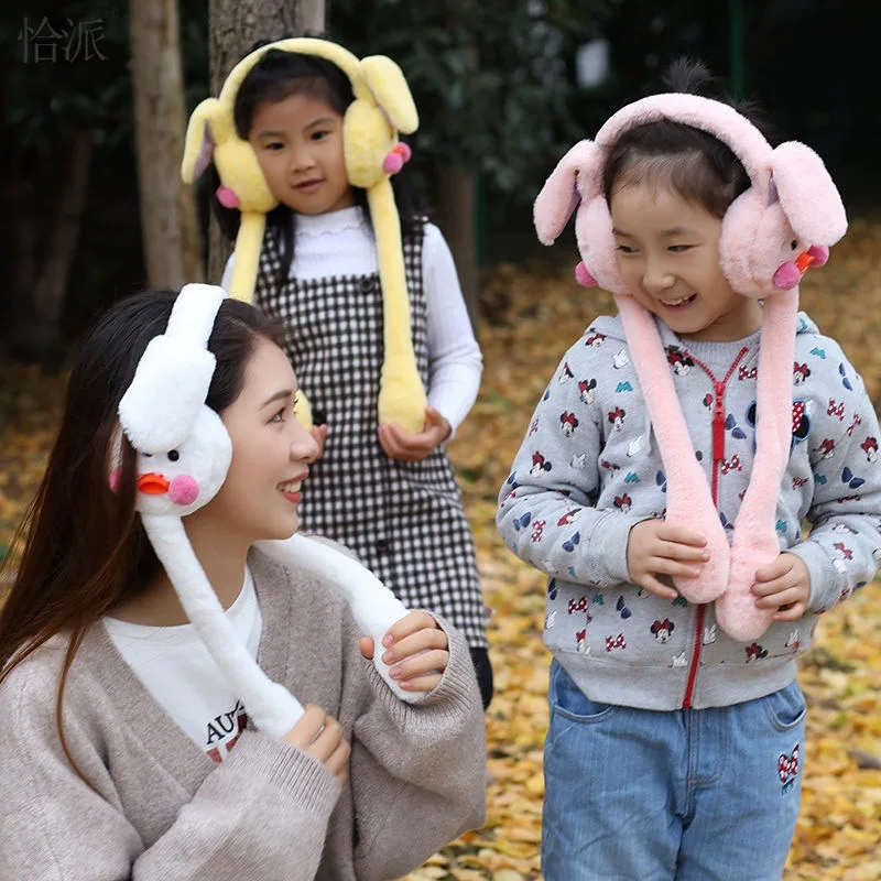 Kurimo Cinnamoroll Pikachu Earmuffs Rabbit Moving Ears Airbag Jumping Earmuff Warm Funny Toy Cap Plush Toy Headphones Kids Adult