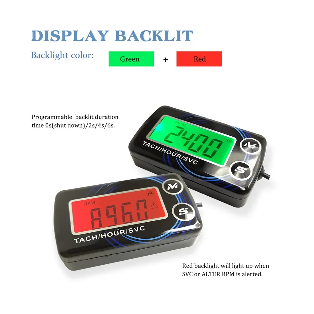 Digital Engine Tach Hour Meter Inductive Tachometer RPM Engine Hour Meter with Backlight Resettable Tacho for Motorcycle Mower