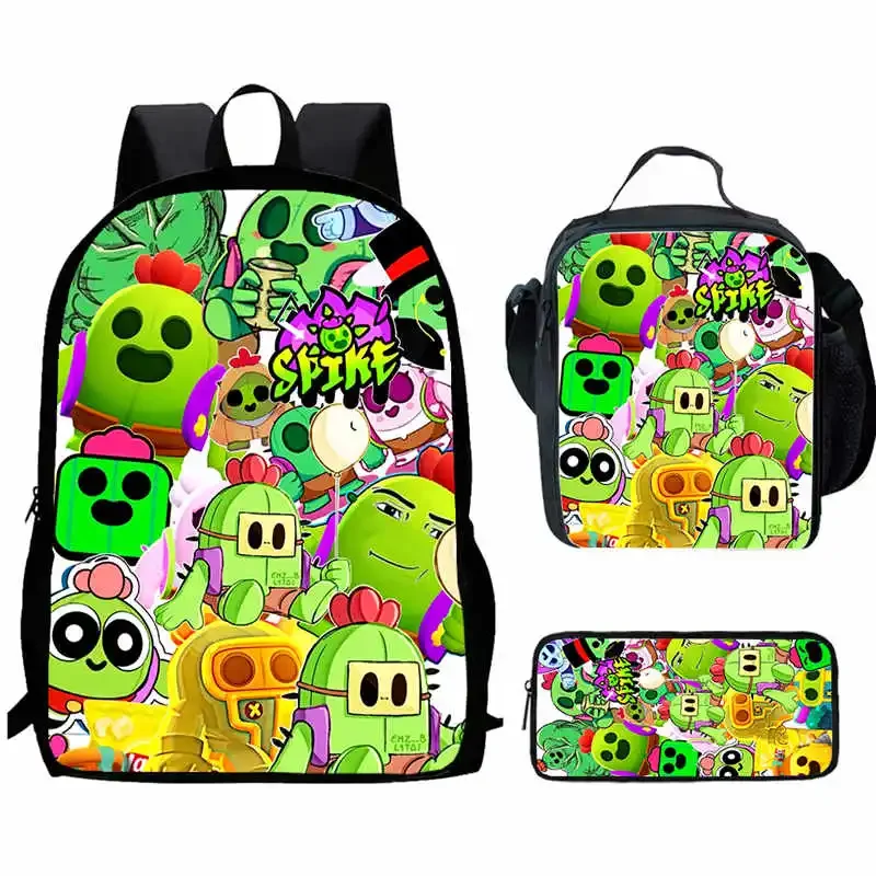 Cartoon B-rawl Child School Backpack With Lunch Bags Pencil Bags For Age 4-9 ,Light Weight Stars School Bags For Boys Girls