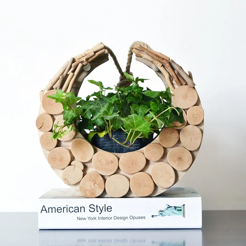 Decorative Vase Pure Handwork Wooden Vase Decorated Solid Wood Flower Pot for Creative Glass Floral Hydroponic Container Home