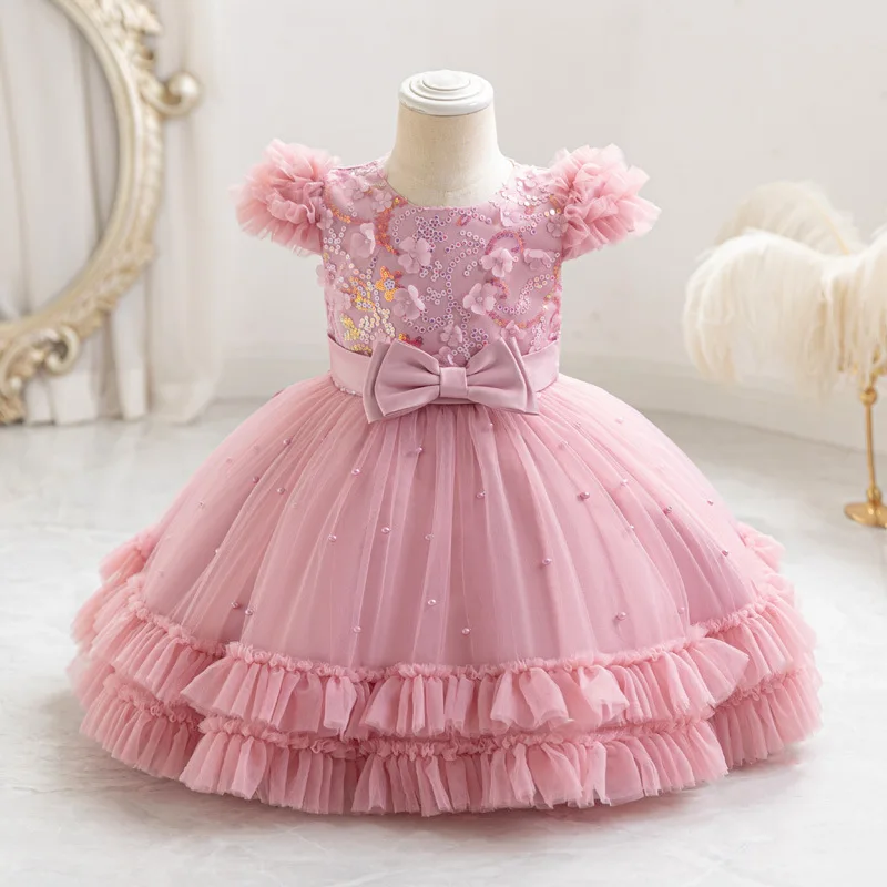 

HETISO Petal Appliques Baby Birthday Party Dress Beading Sequins Flower Girl Gown for Weddings Princess Eids 6M-4 Years