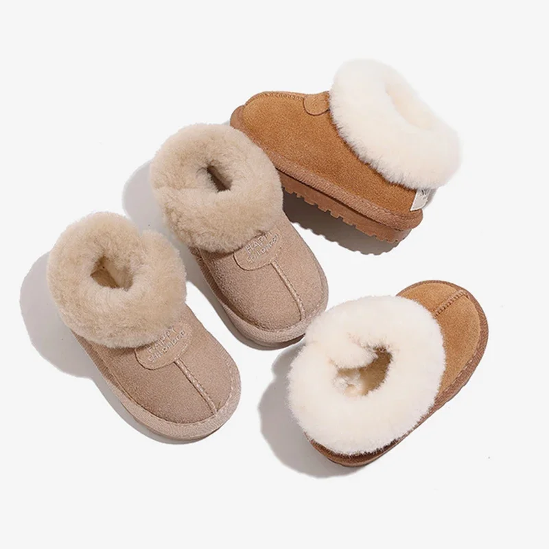 2024 Winter New Plush Warm Children\'s Snow Boots Baby Kid\'s Walking Shoes Soft Soled Thick Fur Girls\' Cotton Shoes Short Boots