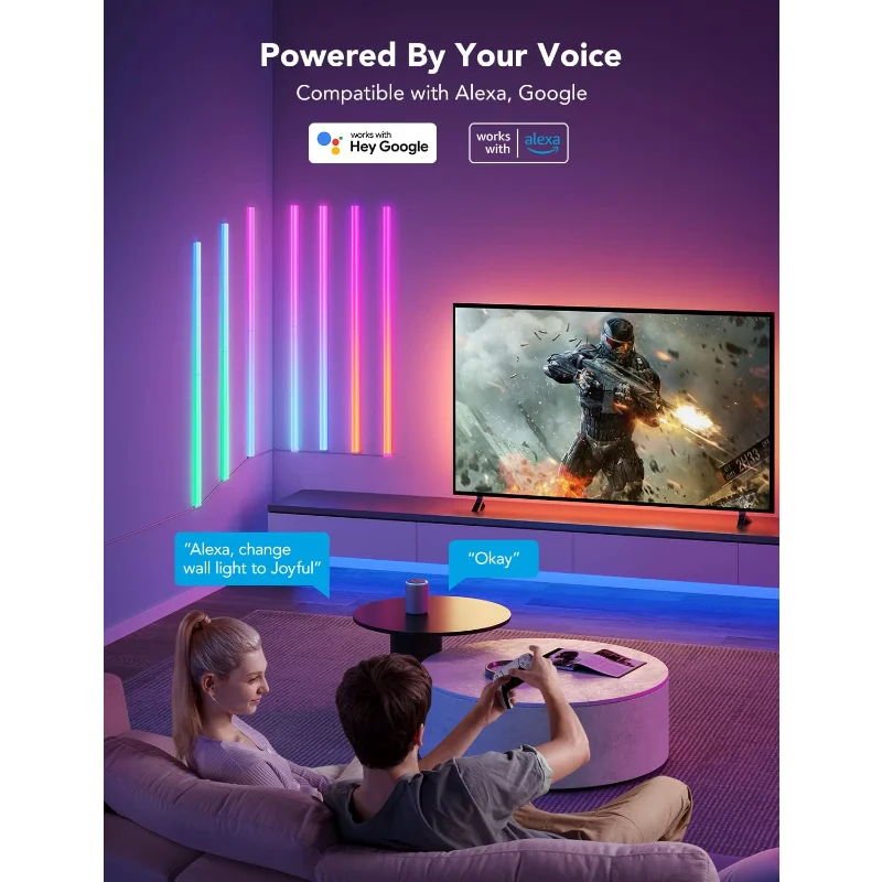 home. Luces de pared Glide RGBIC, luces de pared musicales funcionan con Alexa y asistente, barras de luz LED inteligentes para