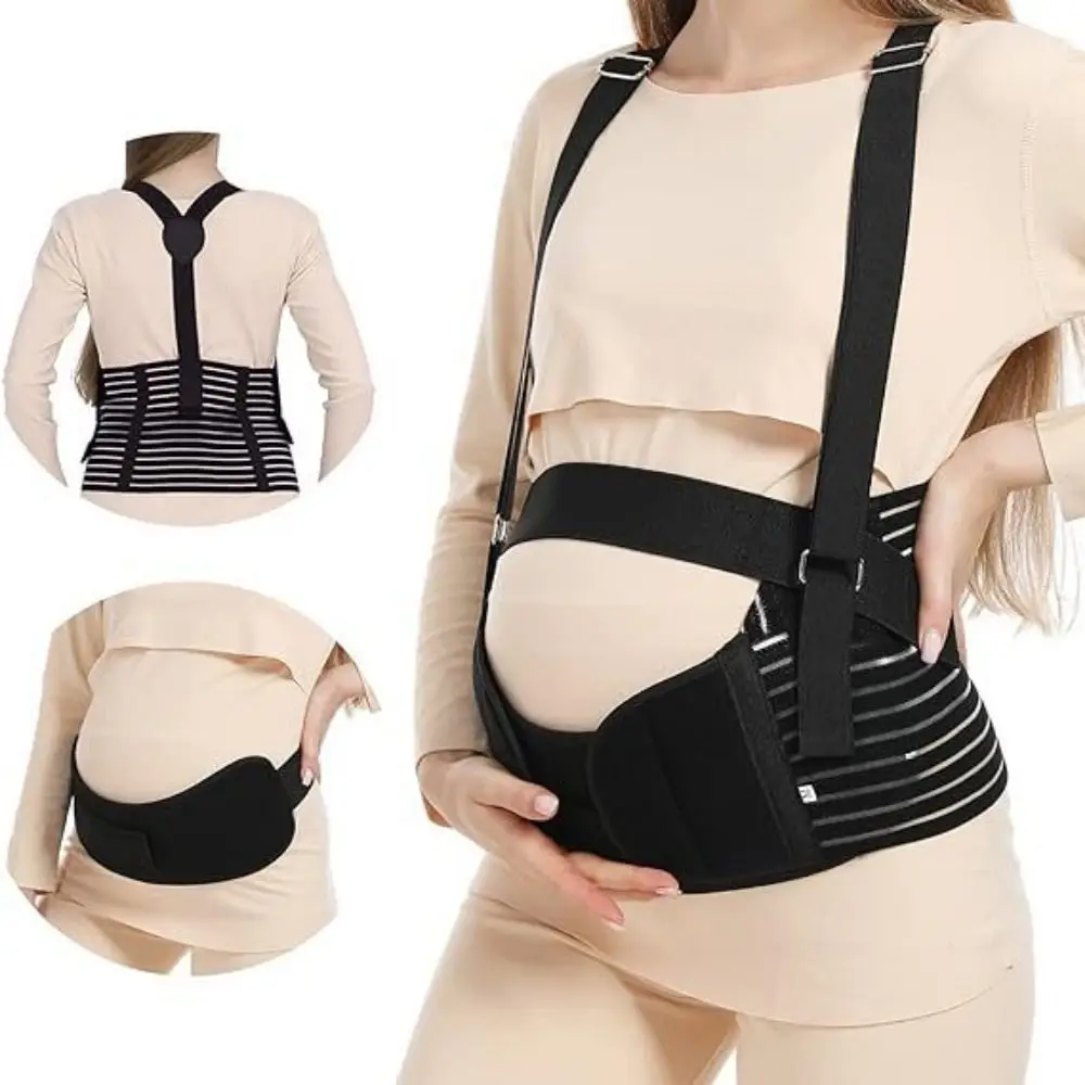 Cinture regolabili per donne incinte Tutore di supporto addominale elastico traspirante con spallacci Comodo bavaglino per gravidanza