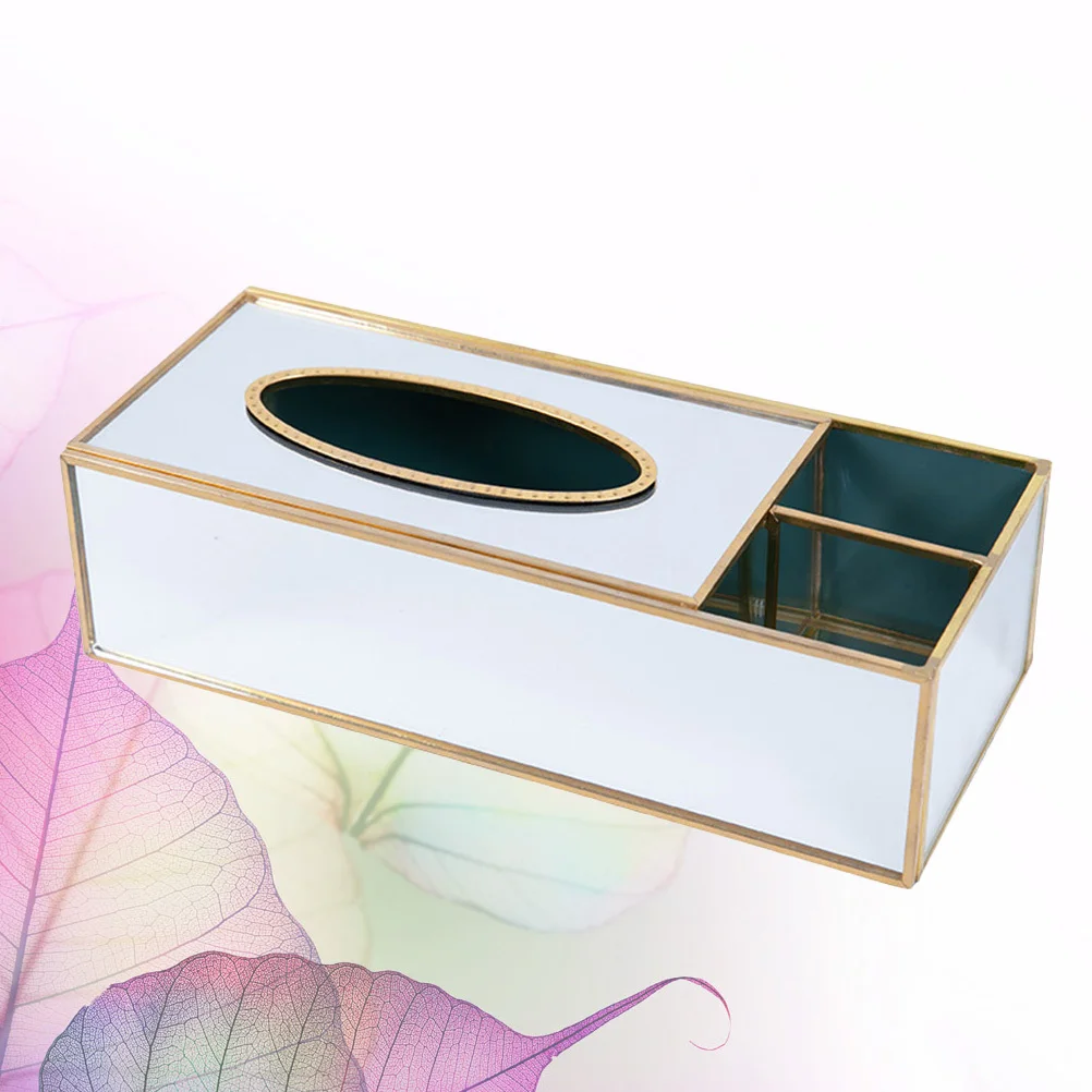 

1Pcs Mirrored Glass Tissue Box Brass Material Dustproof Stylish Design for Home Office Automotive Use Glass Tissue Box