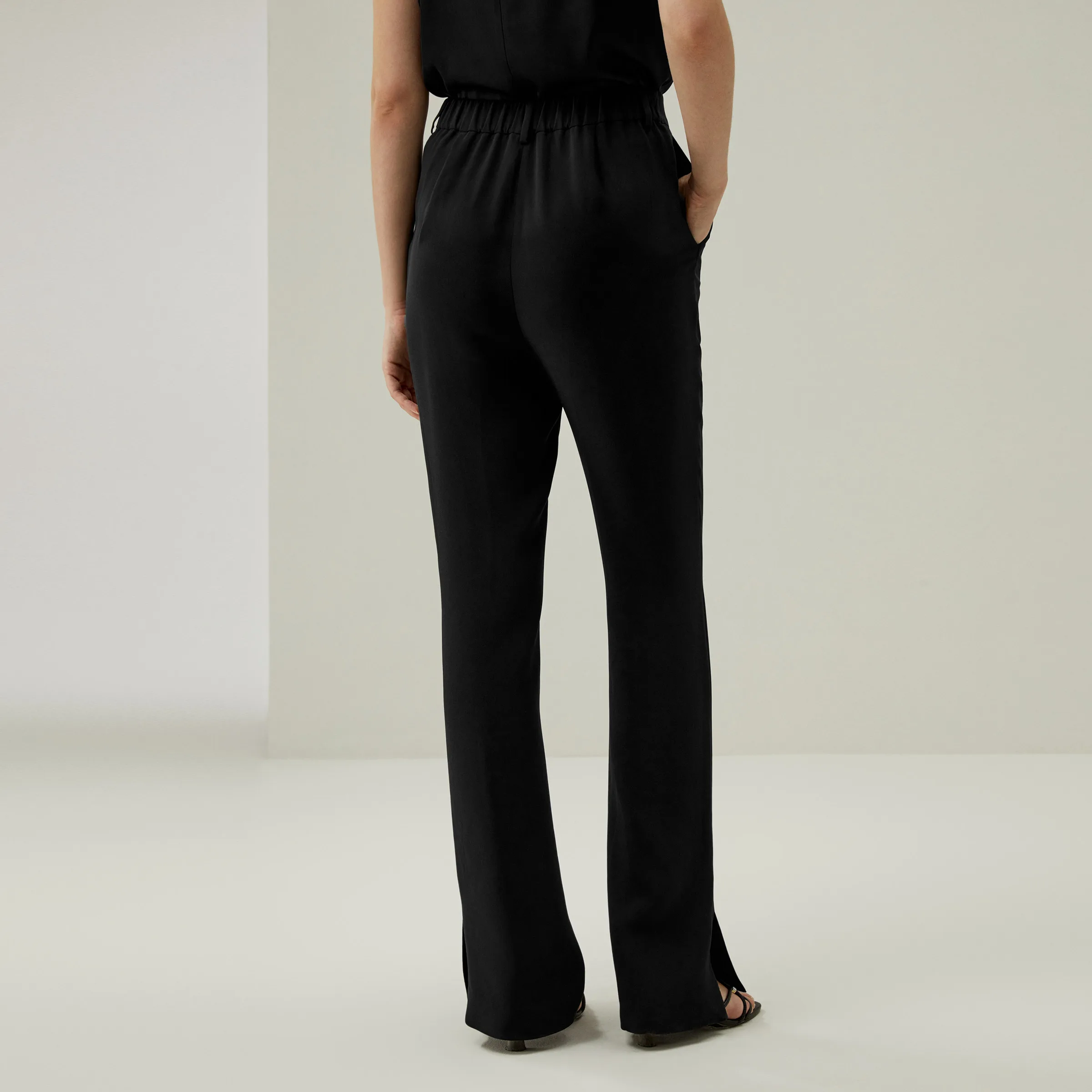 LILYSILK Silk Straight Leg Trousers with Side Slit