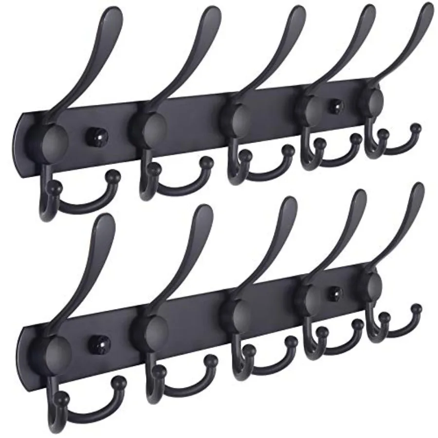 

Coat Rack Wall Mounted - 5 Tri Hooks Heavy Duty Stainless Steel Metal Coat Hook Rail for Coat Hat Towel Purse Robes Mudroom Bat