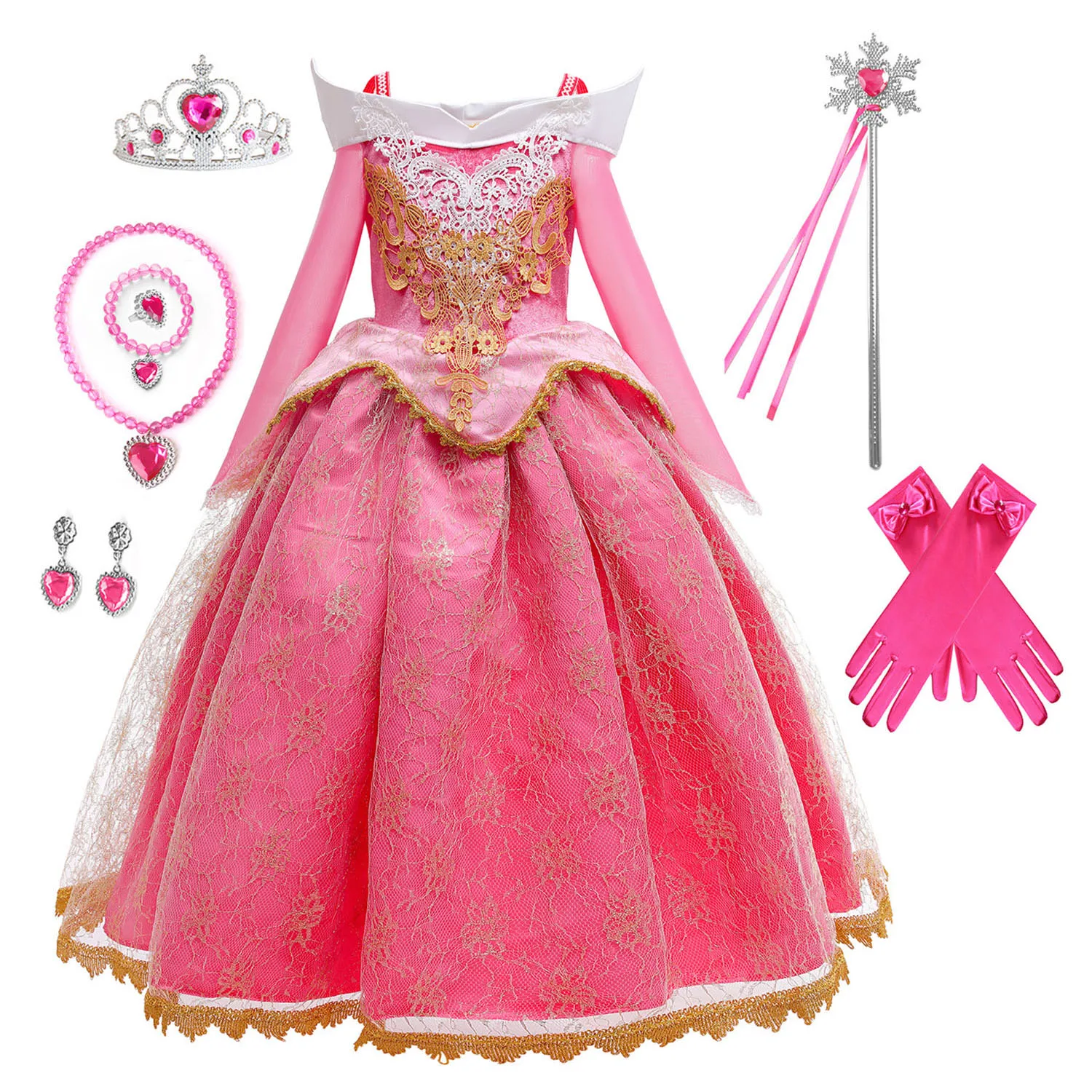 Shiny Toddler Little Girls Movie Princess Sleeping Beauty Aurora Birthday Party Cosplay Halloween Fancy Dress