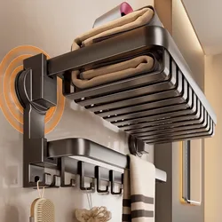 Suction Cup Towel Rack with Coat Hook Foldable Towel Storage Rack with Hook Wall Mounted Shelf Bathroom Shelf  40/50cm