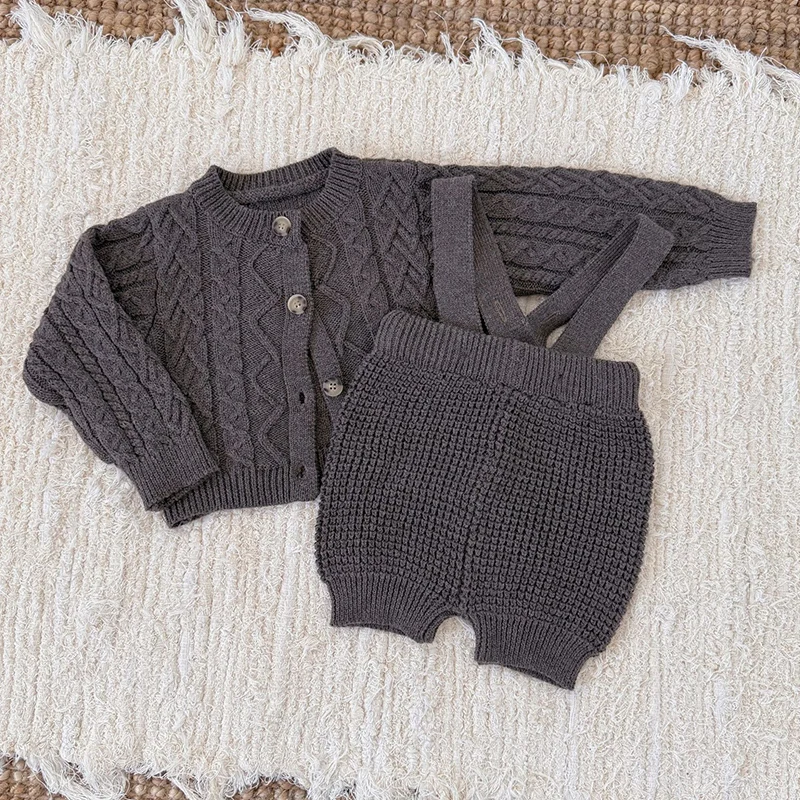 2026 ربيع جديد 0-3Yrs الرضع طفل الفتيات الفتيان مجموعة ملابس طويلة الأكمام سترة مشغولة من الصوف + بذلة طفل رضيع الملابس دعوى #4