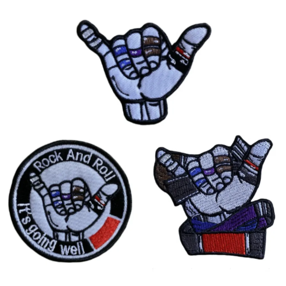 1pc Rock and Roll Hand Embroidered Armband Tactical Morale Badge Outdoor Backpack Hook&Loop Patch