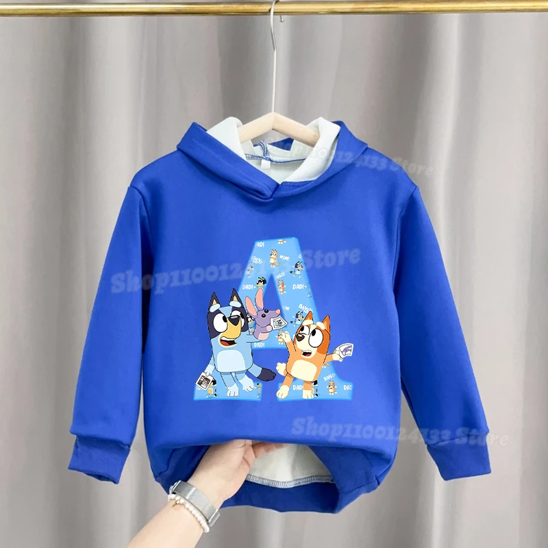 Bluey Kids Sweatshirt Letter A-Z The Heeler Family Anime Cartoon Hoodie Pullover Boys Girl Spring Long Sleeve Casual Clothes New