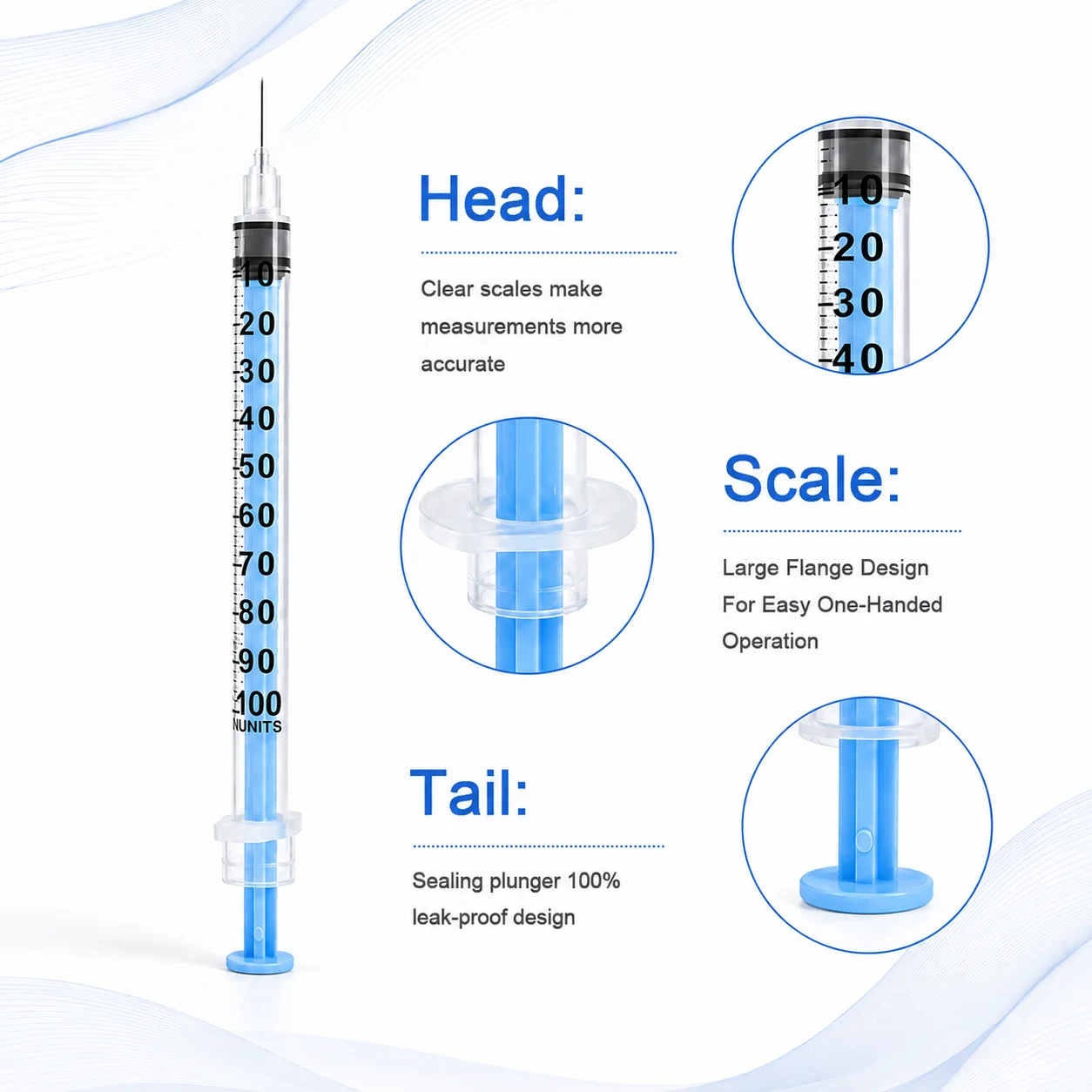Mindestbestellmenge 100 Stück/Box Blaue U-100 1ML Insulinspritze Steril 1ml 31G 8mm 5/16" Schönheitsinjektion für Ästhetische Anwendungen – Detail 2