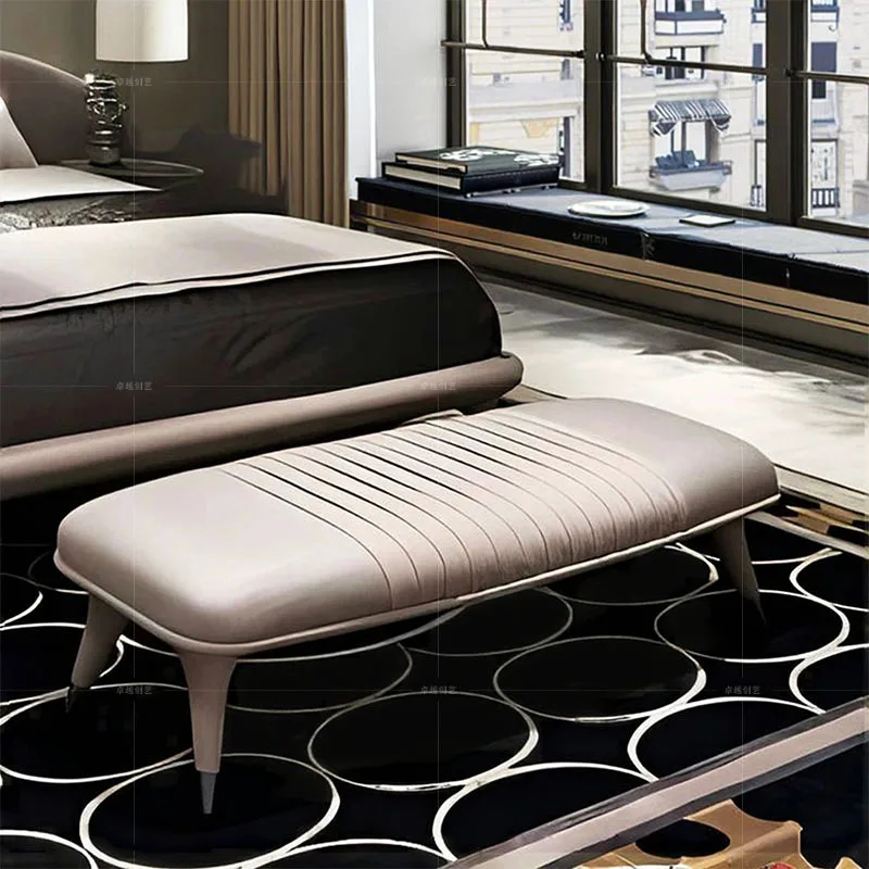 

Italian light luxury high-end foot pedal bench modern leather home shoe changing stool