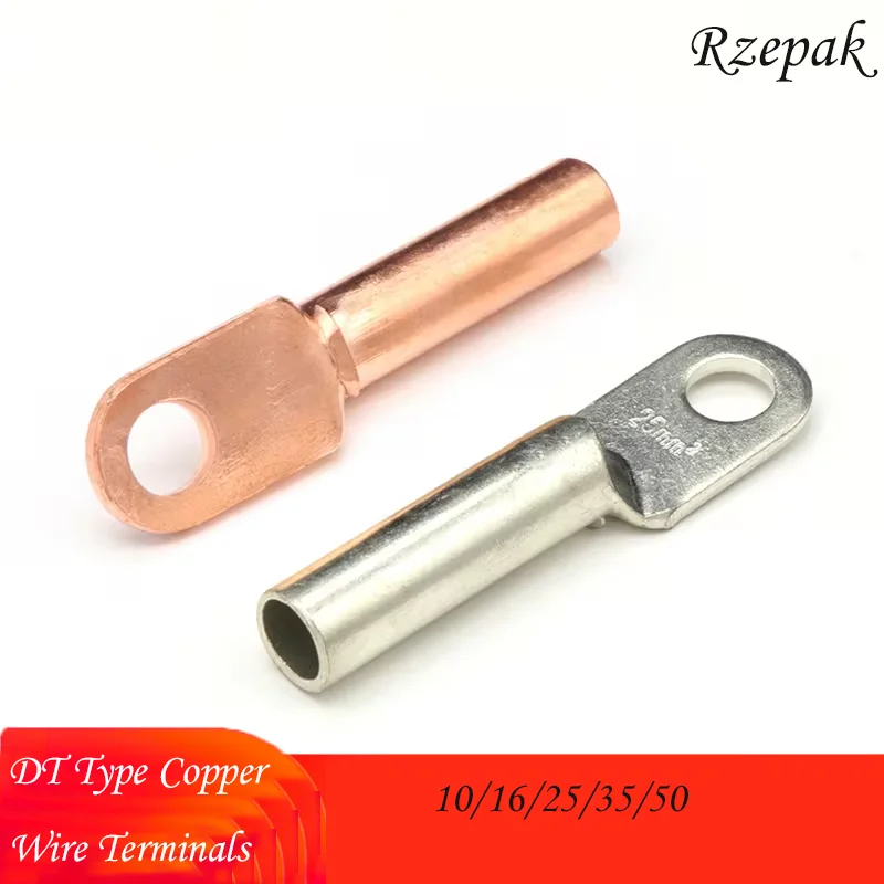 Wire Crimp Connector Car Auto Copper Terminal Block DT-10/16/25/35/50 Battery Cable Crimp Terminals Soldered Copper Crimp Lugs