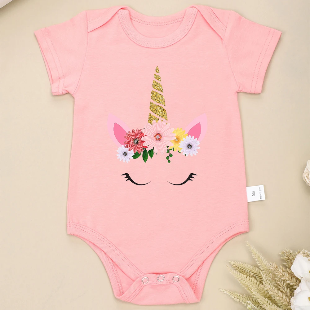 Cute Baby Girl Clothes Onesie Cute Unicorn Pattern Cotton Toddler Jumpsuit Comfy Breathable Newborn Bodysuit Street Casual