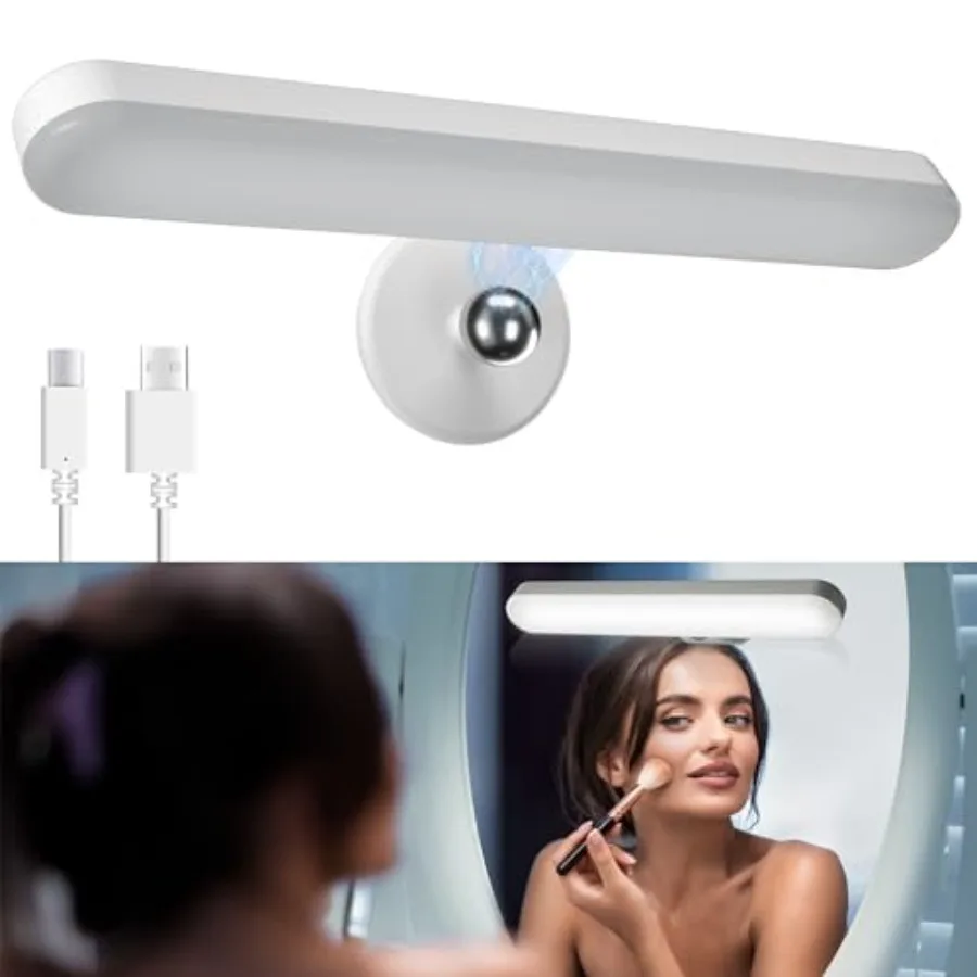 Wireless Vanity Lights for Mirror, Rechargeable Battery Operated Stick on Lamp, Adjustable Color Brightness and Angle Makeup Li