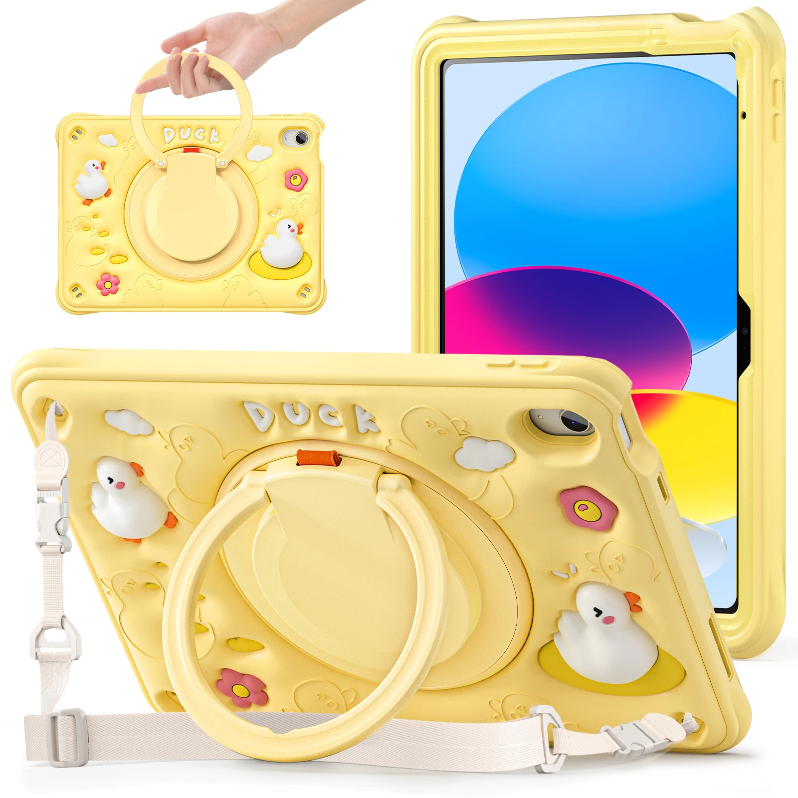 Handle Grip Case Universal For iPad A16 2025 11th 10.9 2022 10th Generation 360 Rotating Stand Hybrid Cover Kids Cute Cartoon