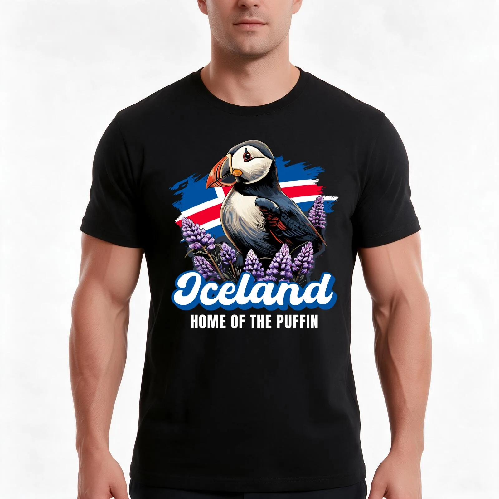 Home Of The Puffin - Iceland Icelandic Flag Bird Nature T-Shirt, Summer Casual Cotton Tee, Oversized Streetwear Tops