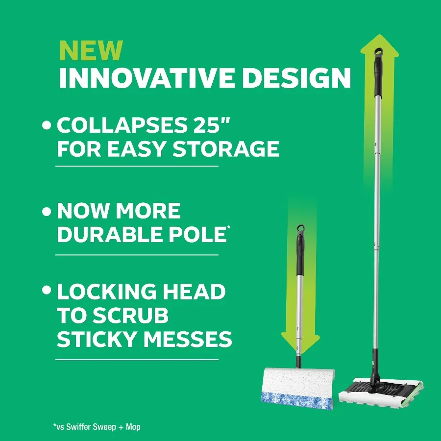 Swiffer Sweep and Mop Deluxe, 2-in-1 Floor Mopping and Sweeping Kit, 1 Device, 5 Sweep Refills, 6 Mop Refills