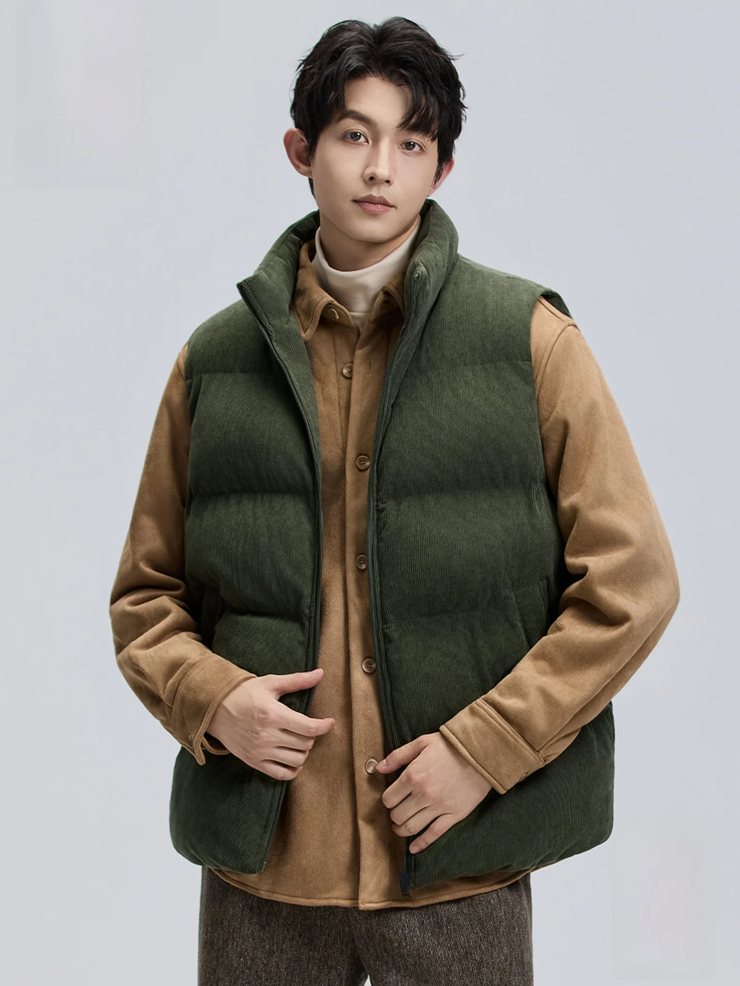 

Thiened Outdoor Cotton Vest Men's Winter Stand Collar Jaet Youth Faion Polyester Fiber Side Zipper Pure Color