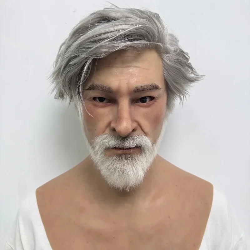 High quality realistic male full head silicone mask old man party masquerade props