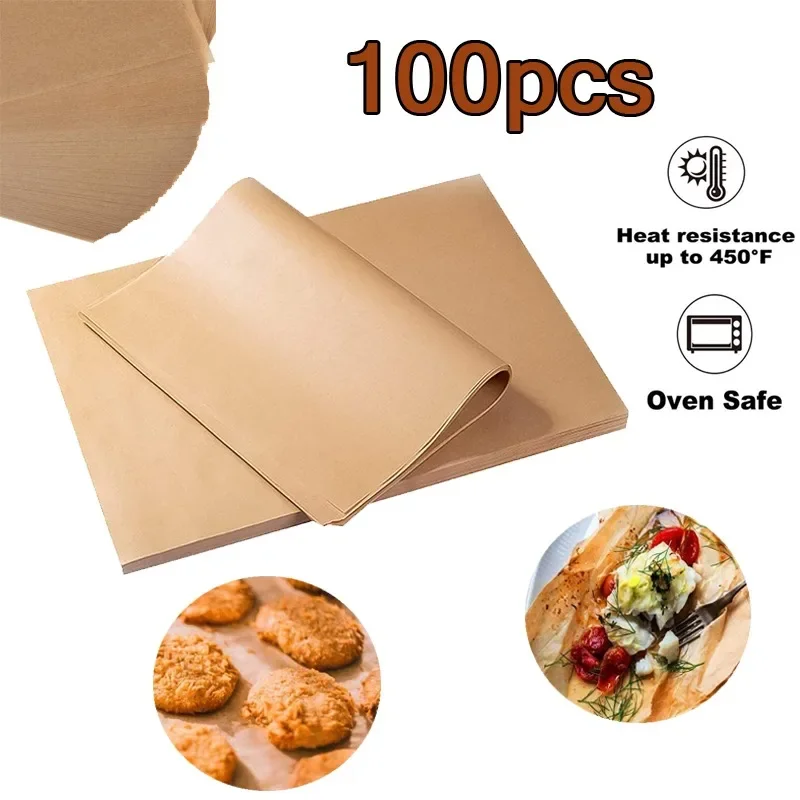 100 Pcs Parchment Paper Food Grade Baking Sheets Non-Stick Oil-Proof Parchment Baking Paper Oven Liner Sheet BBQ Pad Wax Paper