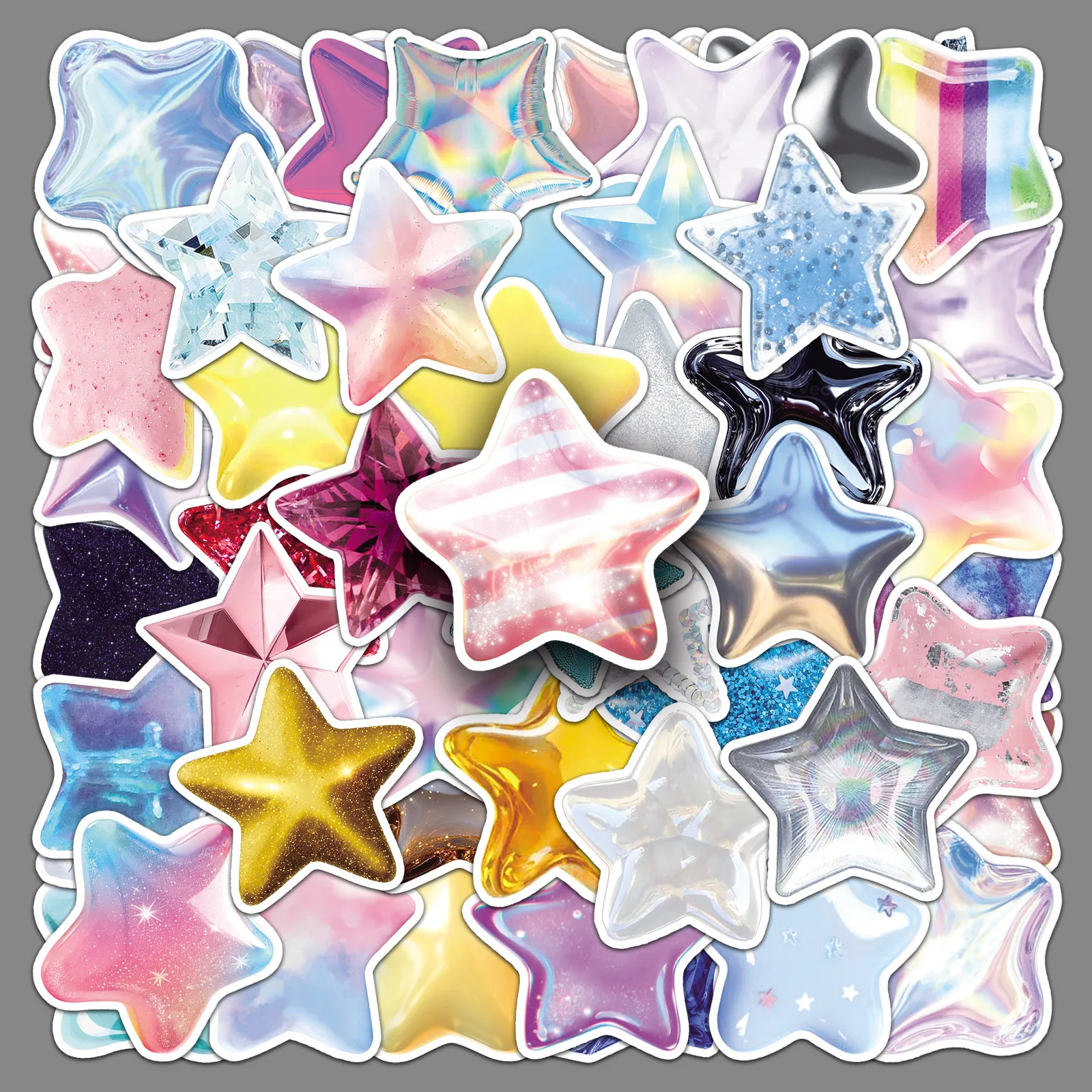50 3D Star Stickers, Cartoon Cute Girl's Heart-shaped Account Material, Guitar, Bicycle, Desktop Decoration