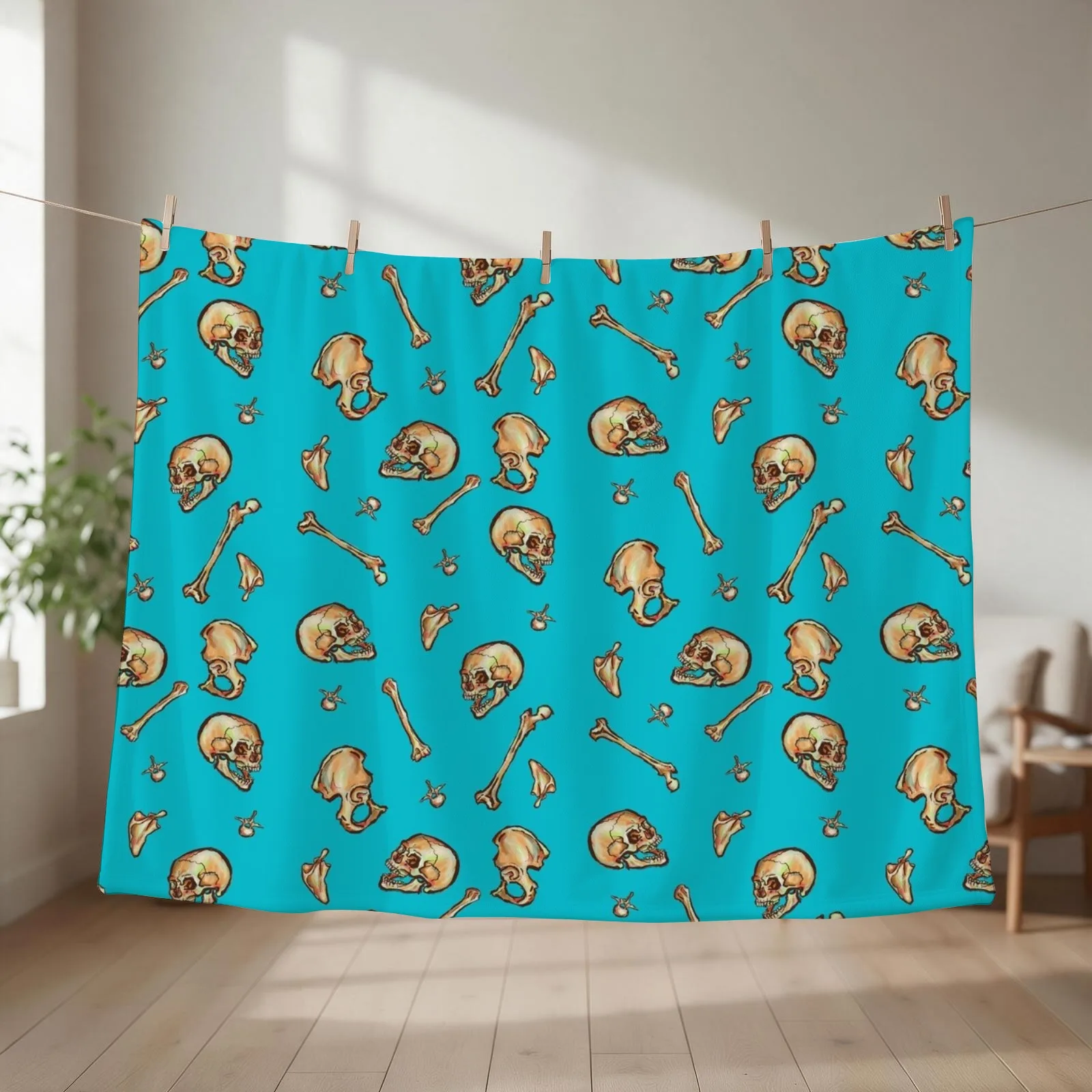 New Bones (Teal) Throw Blanket couch cozy soft plush fuzzy picnic outdoor blanket