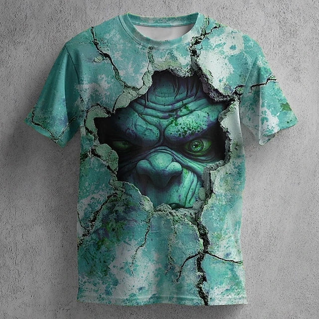Broken Wall Zombie's Face Pattern T-Shirt For Men Funny Horror Zombie 3D Print Tees Casual Short Sleeve O-Neck Y2k Tops T-Shirts