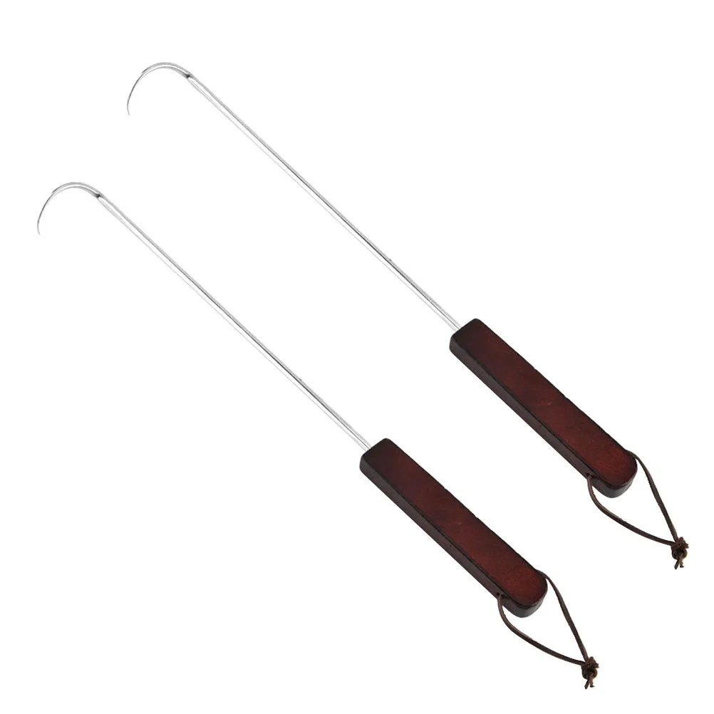 

2PCS Stainless Steel Skewers Roasting Sticks BBQ Forks Wood H Grill Tools Cooking Utensils Meat Hook Bend Hook