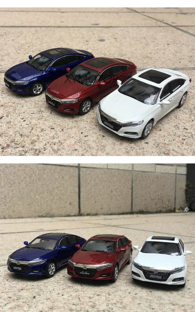 Diecast Model Car Toys for Kids, 1/43, Metal, Plástico, Borracha, Azul, Vermelho, Branco, Honda Accord 10th, Presentes