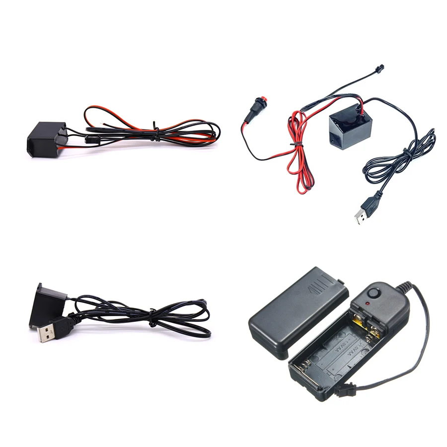 DC 12V USB 3V AA Battery 5V USB Power Supply Adapter Driver Controller Inverter For 1-220M El Wire Electroluminescent Light
