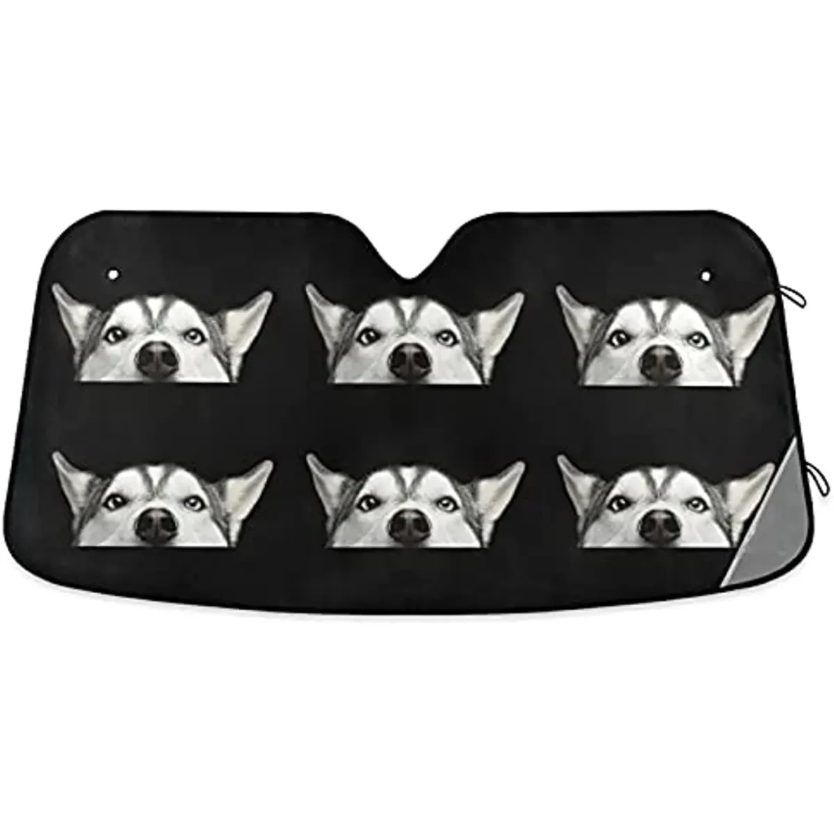 Closeup Head Peeking Siberian Husky Dog with Blue Eyes on Dark Auto Car Windshield Sun Shade, Window UV Ray Sun Visor Protector,