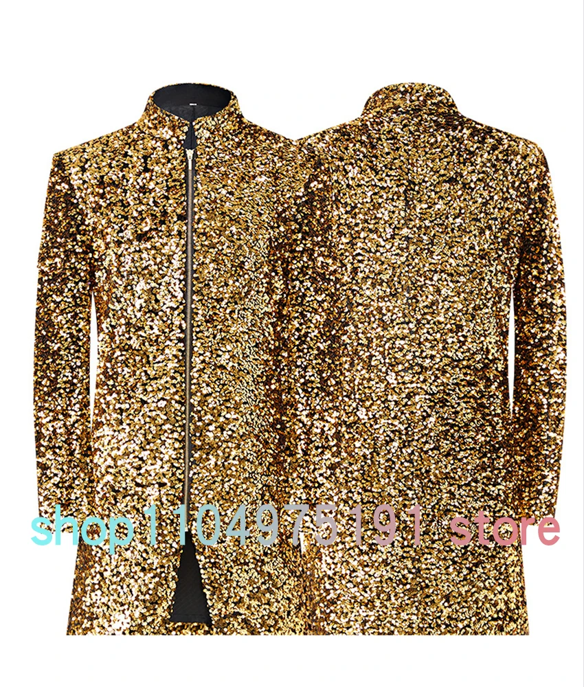 Gold sequin performance suit for men, High Quality singer dinner show outfit. Wedding dinner suit jacket. Celebrity Gowns