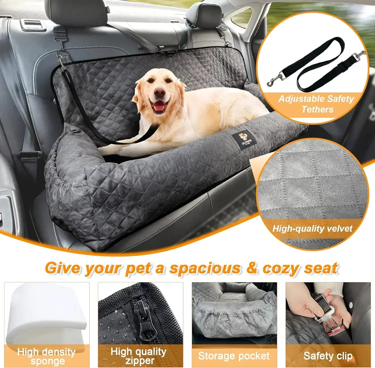 Dog Car Seat for Large Dogs Under 100LBS,Dog Car Bed Washable Pet Travel Safety Car Seat,Super Soft Safe