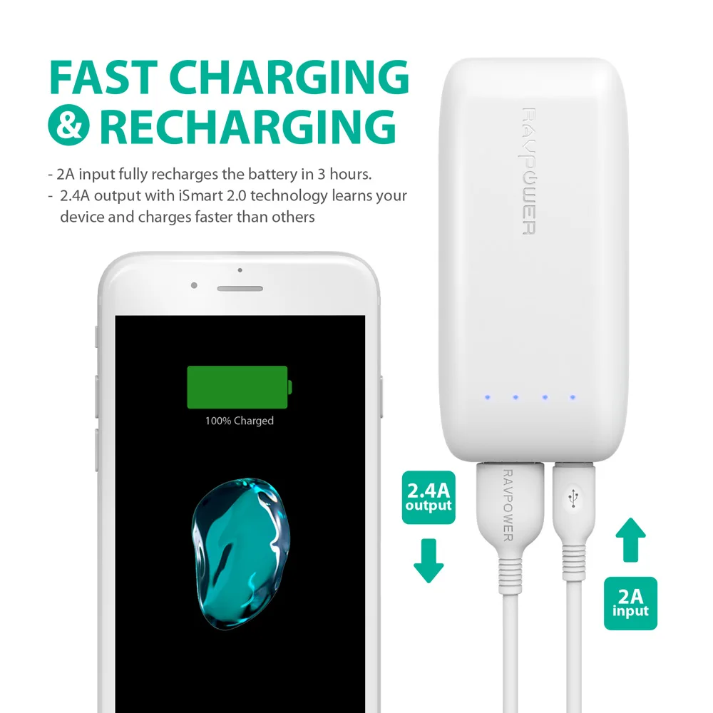 RAVPower Mini Power bank 6700mAh chargeur Portable charge rapide 6700mAh Poverbank externe pour iPhone Huawei Xiaomi