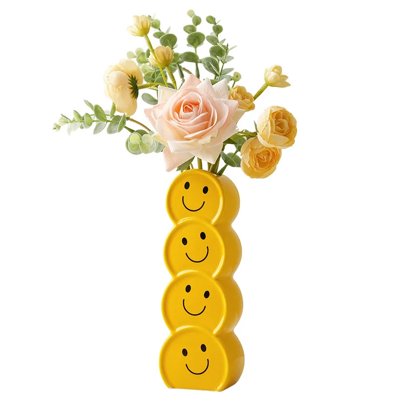 

Beihanmei cream style, creative smiley face vase, ceramic high-end home furnishing, living room flower arrangement, ornament