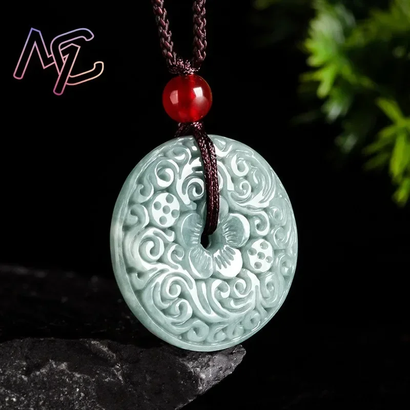 Blue Natural Jade Flower Pendant Necklace Real Jadeite Jewellery Carved Gemstone Fashion Charm Lucky Amulet Gifts for Women Men