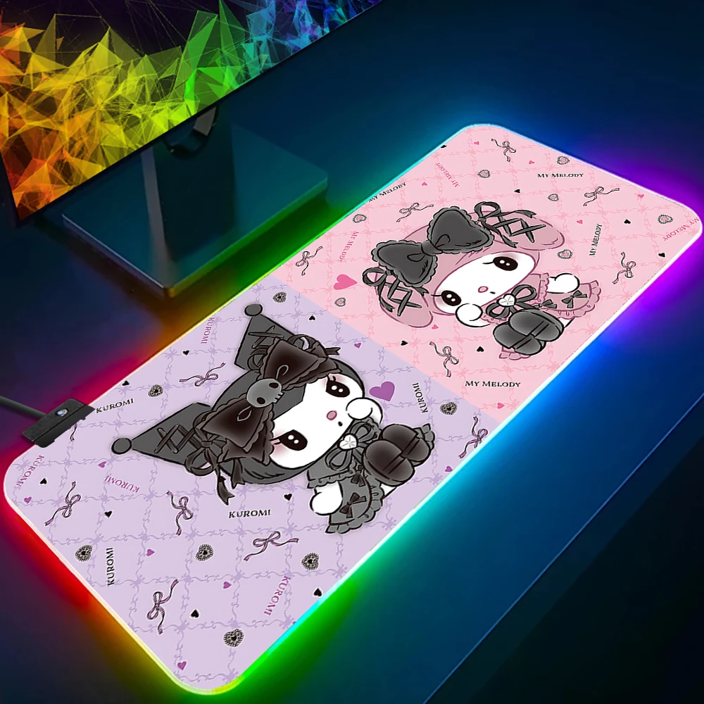 

Cute Anime My Melody RGB Pc Gamer Keyboard Mouse Pad Mousepad LED Glowing Mouse Mats Rubber Gaming Computer Mausepad