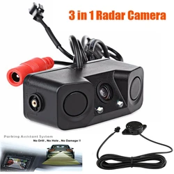 3 in 1 Car Rearview Camera with Backup Radar System Detector and Parking Sensor 170° Reversing Backup Camera Video Waterproof