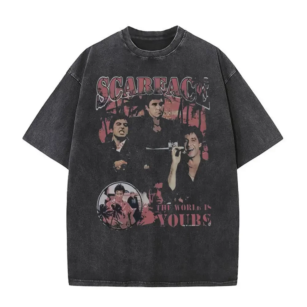 Washed Vintage Al Pacino As Movie Scarface Tony Montana The World Is Yours T Shirt Men Women Gothic Casual Rock Oversized Tshirt