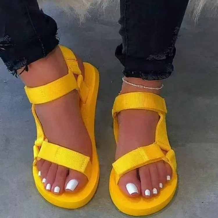 Beach slippers Women's Casual Color Block Slip-On Shoes Thick Heel Tape Strap Comfortable Footbed Synthetic sandals